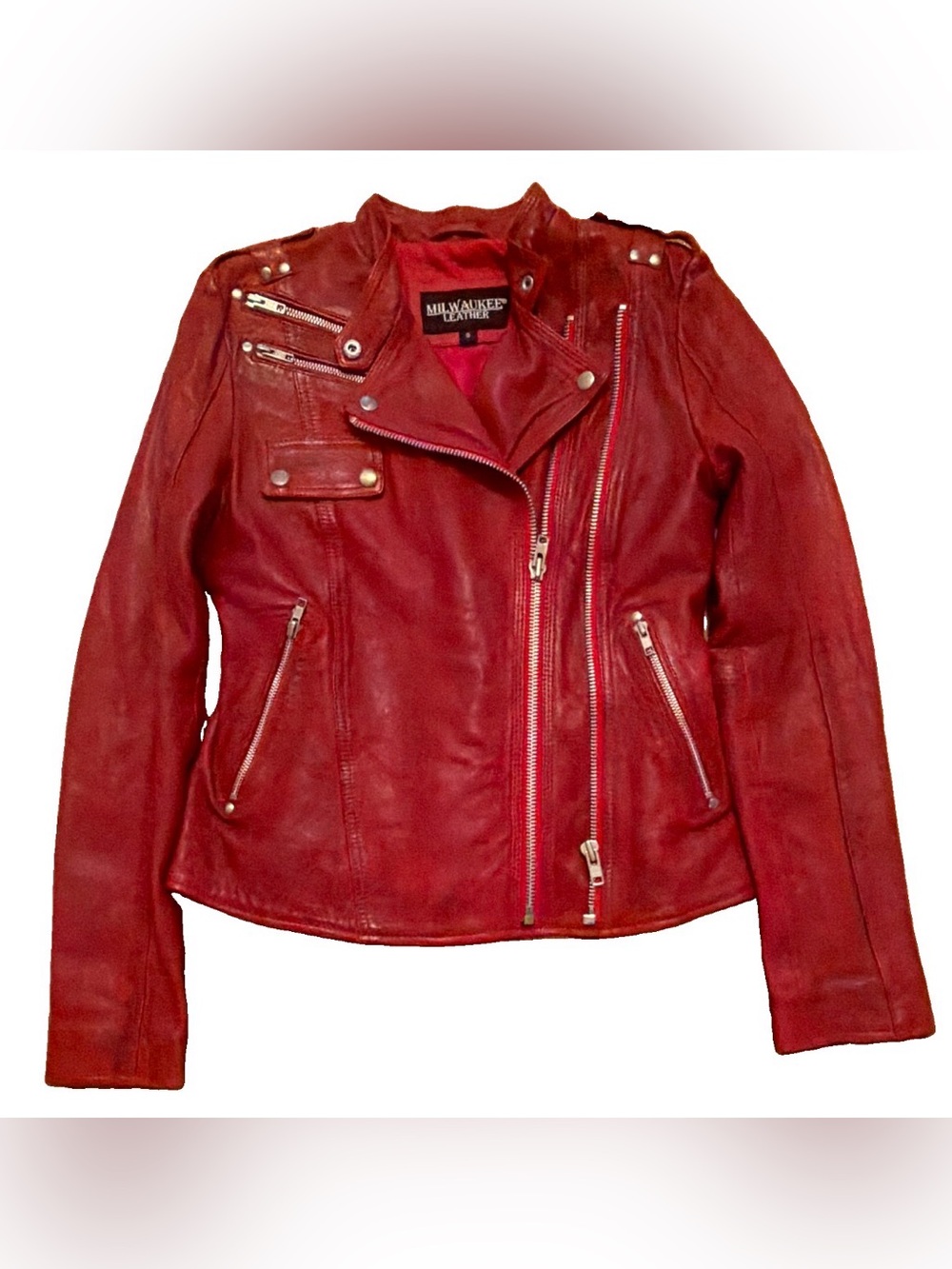 Milwaukee Leather Red Genuine Leather Moto Biker Jacket – Women’s Small